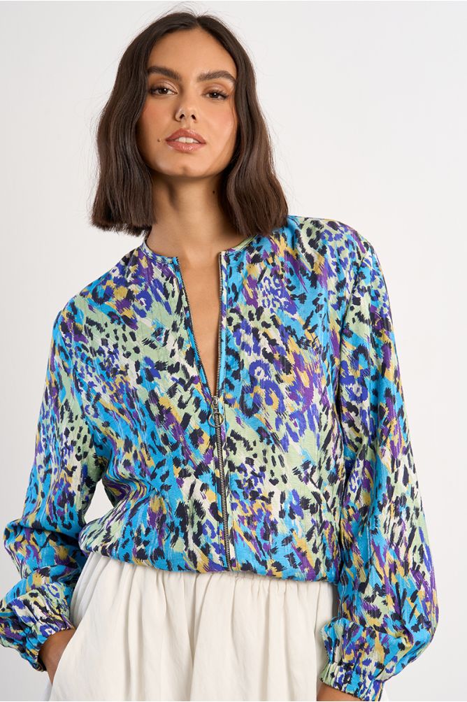 Casual bomber jacket with animal print
