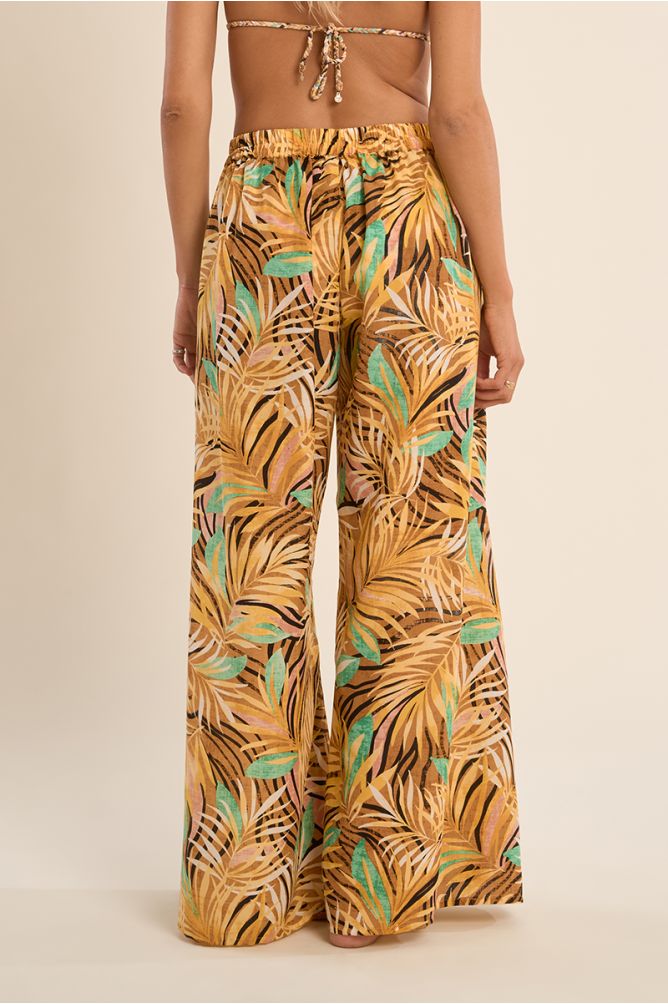 Printed wide pants and tie belt