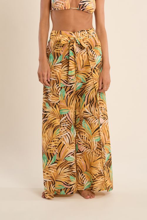 Pantalon large imprimé et ceinture à nouer