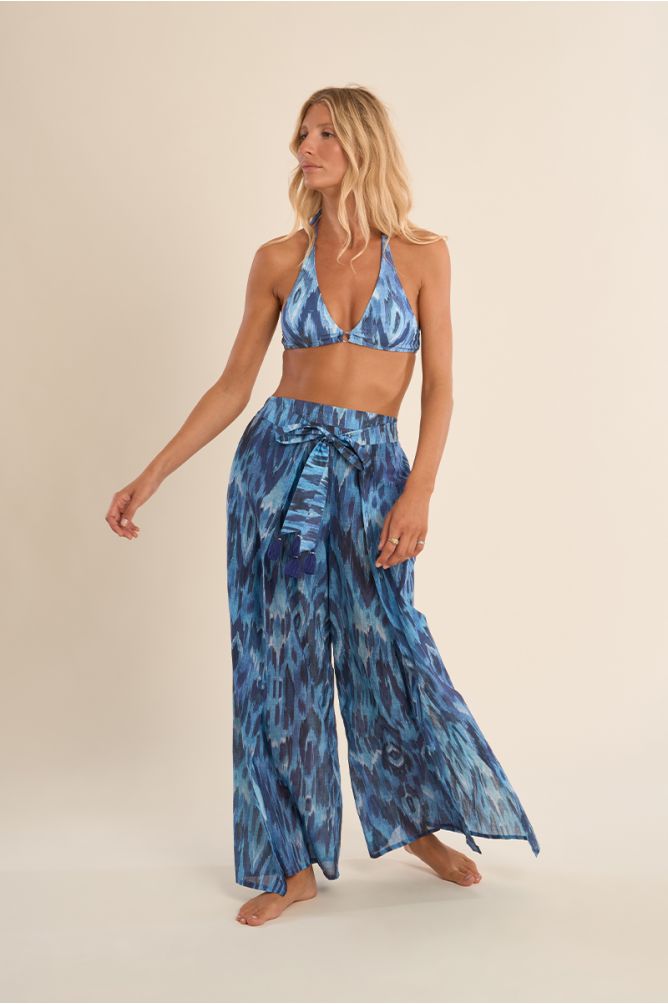 Pantalon large imprimé et ceinture à nouer