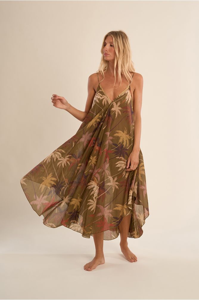 Long, flowing cotton dress, printed