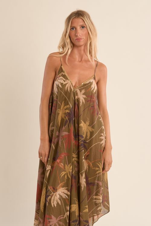 Long, flowing cotton dress, printed